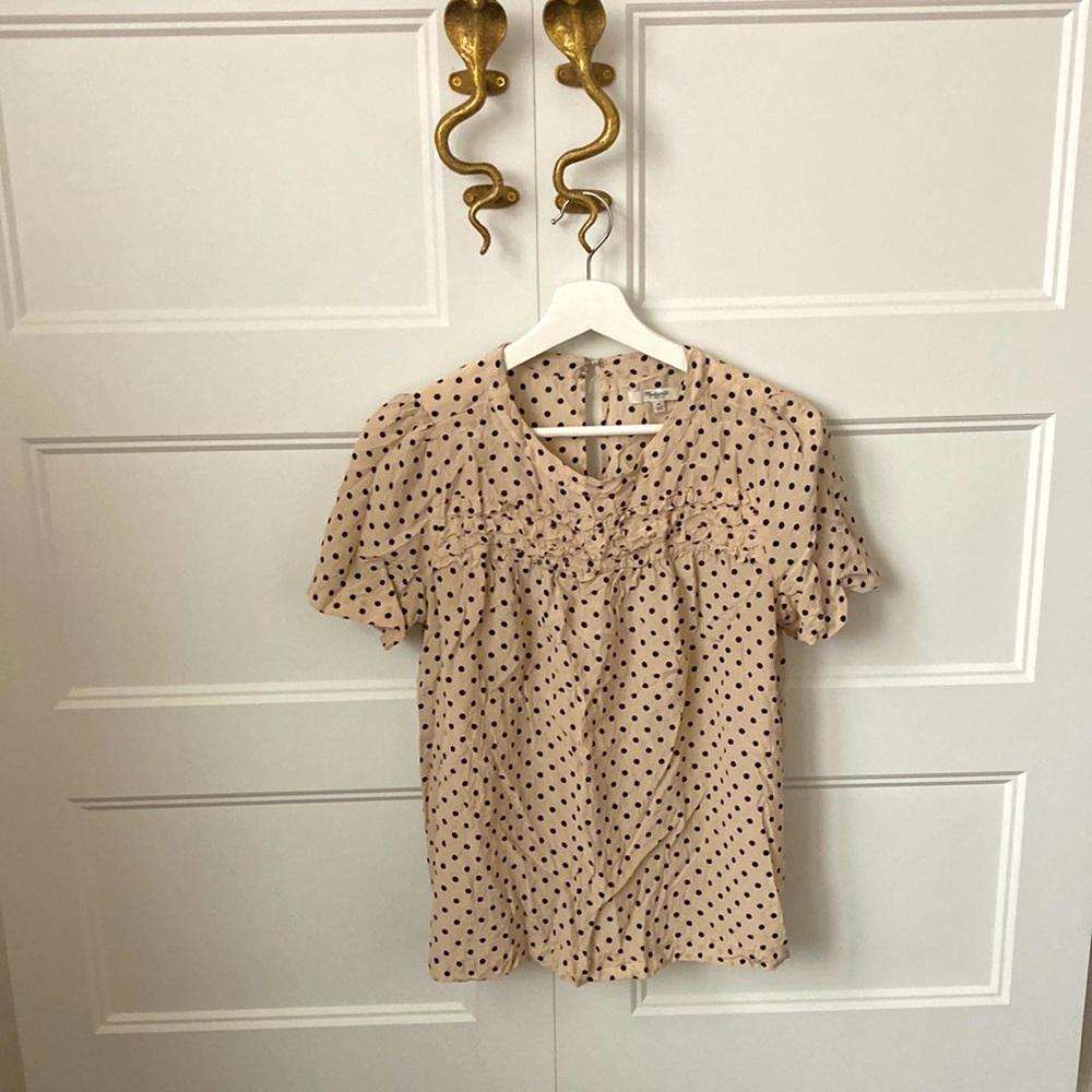 Madewell beige blouse with black polka dots size medium